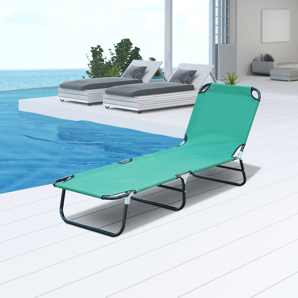easycomfort sdraio da giardino pieghevole con schienale reclinabile su 4 posizioni 190x56x28cm verde