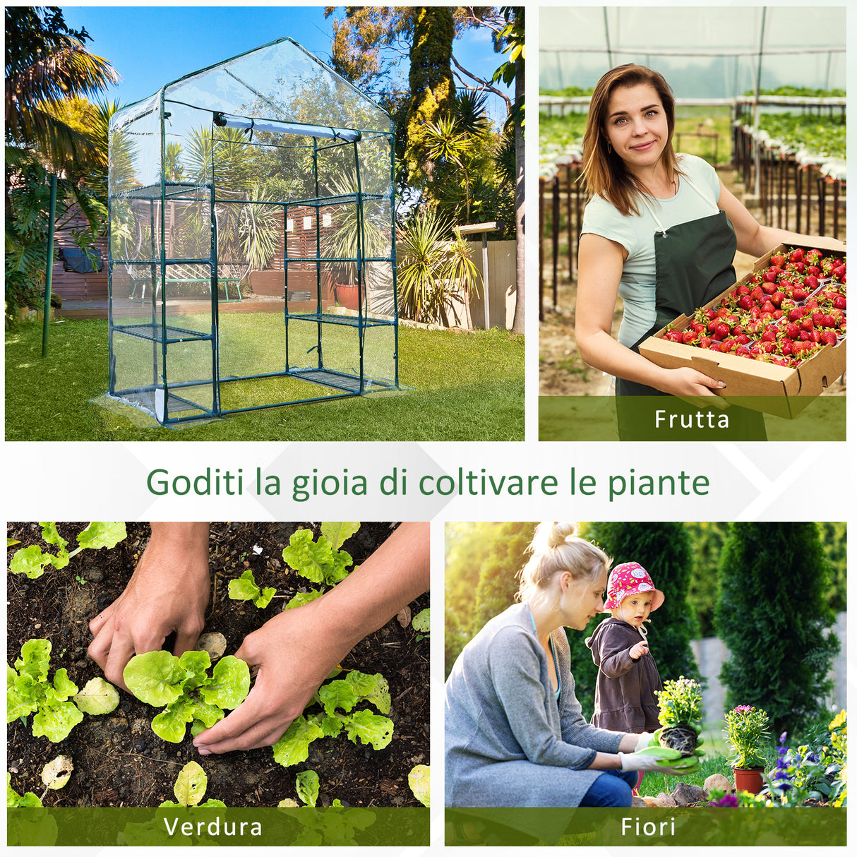 easycomfort easycomfort serra da giardino in acciaio e pvc trasparente con porta avvolgibile 143x73x195 cm verde