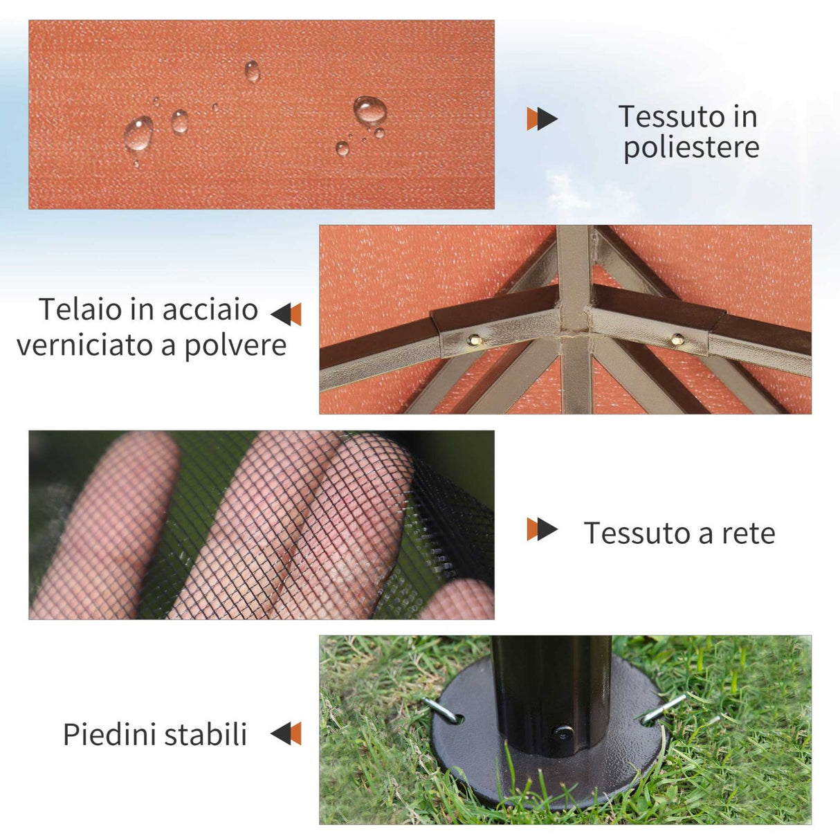 easycomfort easycomfort gazebo da giardino con doppio tetto e zanzariera in poliestere caffe 2.9x3.9m