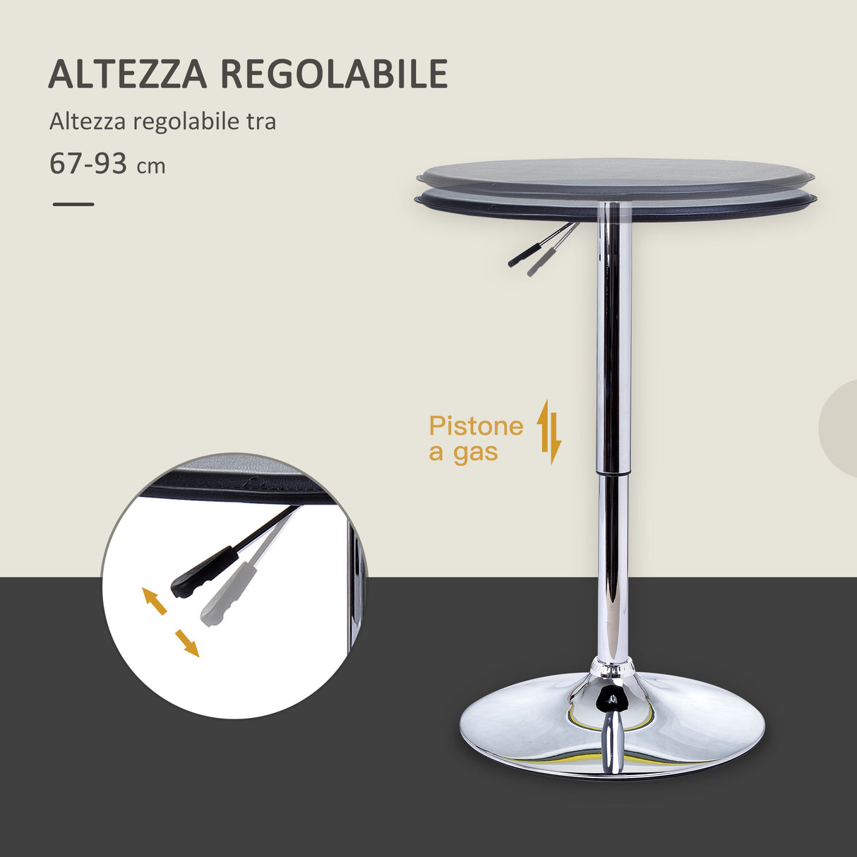 easycomfort easycomfort tavolino da bar cromato tavolo rotondo regolabile in altezza con sistema lift up piano rotondo girevole 360 63x67 93cm ean 8054111841238