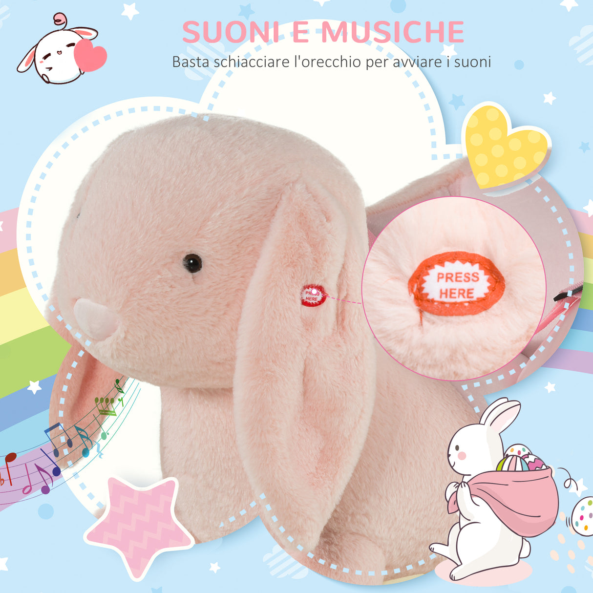 easycomfort easycomfort dondolo giocattolo a forma di coniglio rosa per bambini 18 36 mesi max 40kg suoni realistici e batterie incluse