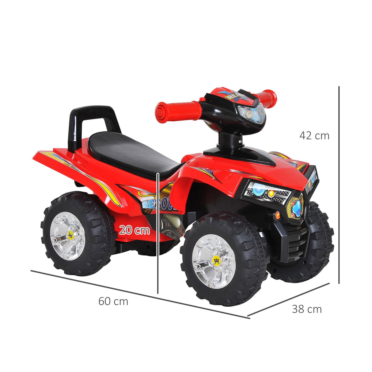 easycomfort easycomfort quad giocattolo per bambini con clacson musica e luci 60x38x42 cm in pp rosso