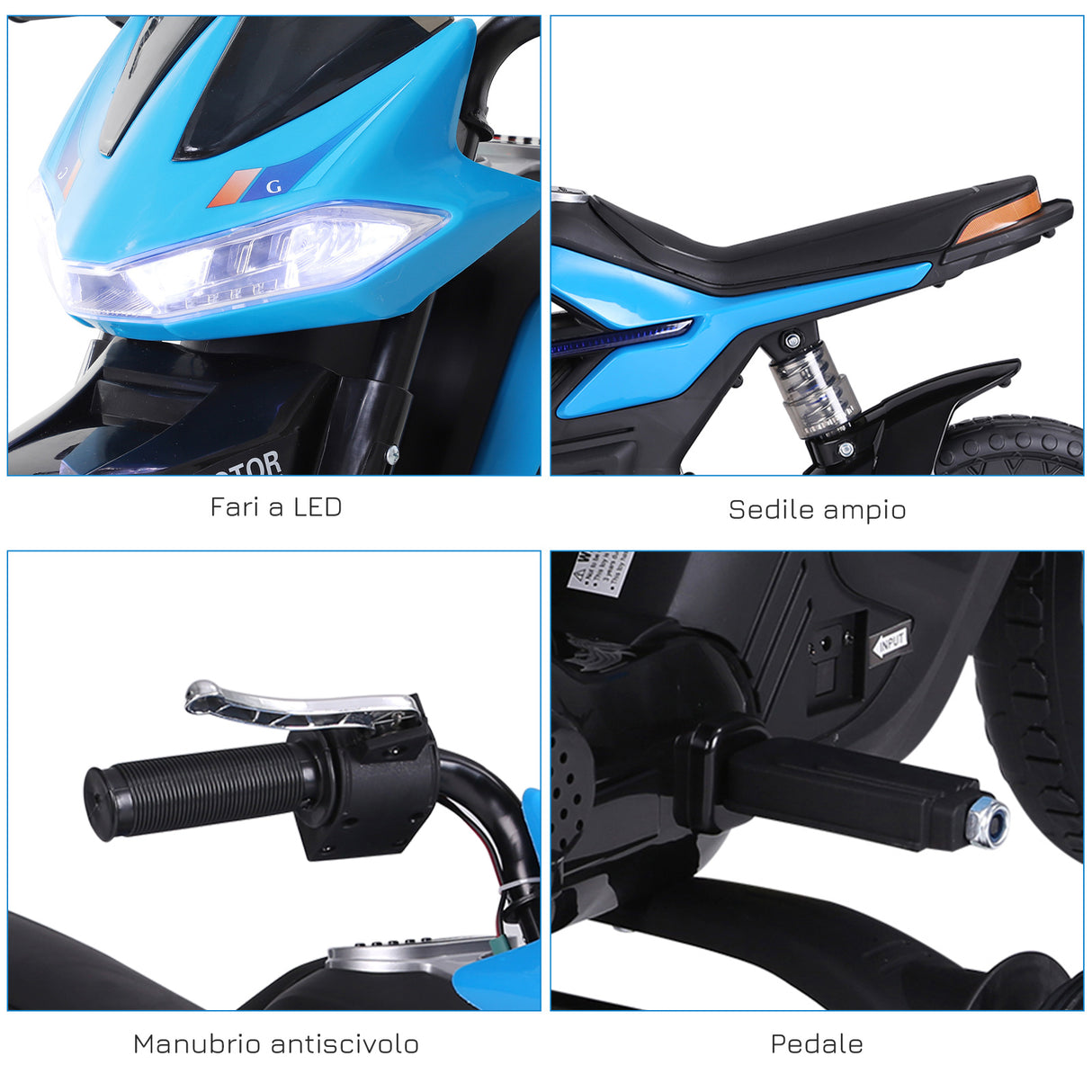easycomfort easycomfort moto elettrica per bambini da 6v con rotelle e fari in pp e metallo 105x52 3x62 3 cm azzurro e nero
