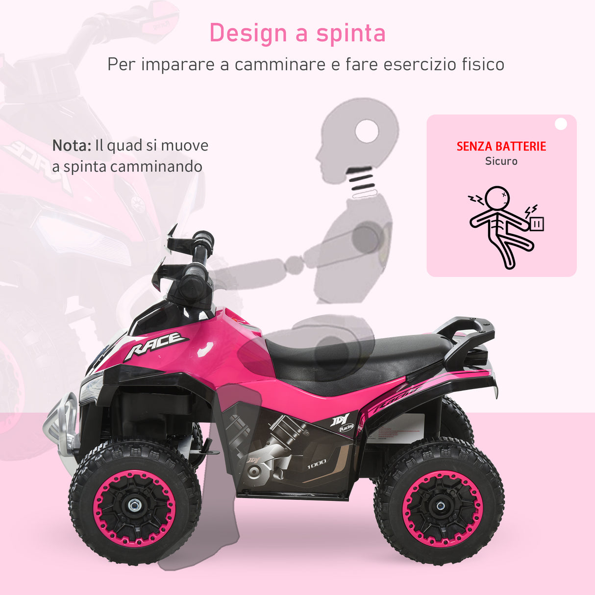 easycomfort easycomfort quad giocattolo per bambini cavalcabile con luci e suoni movimento a spinta eta consigliata 18 36 mesi rosa 67 5x38x 44cm