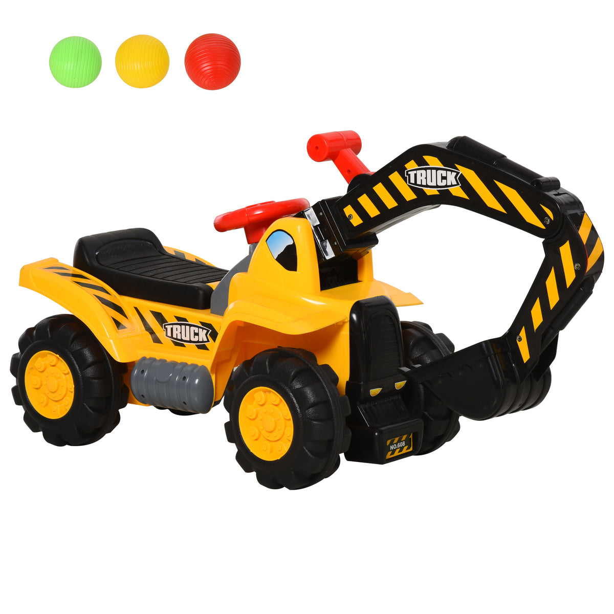 easycomfort easycomfort escavatore giocattolo per bambini max 30 kg con braccio mobile canestro e palline colorate giallo e nero