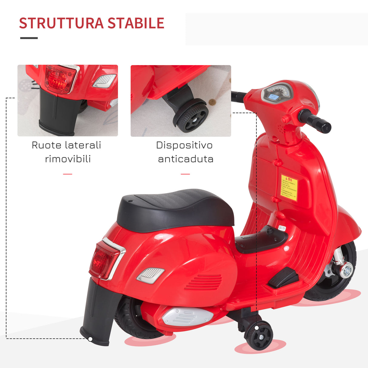 easycomfort easycomfort moto elettrica per bambini con licenza ufficiale vespa batteria 6v fari e clacson per bimbi da 18 36 mesi rosso 66 5x38x52cm