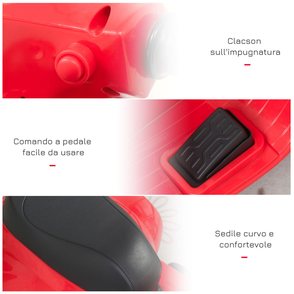 easycomfort easycomfort moto elettrica per bambini con licenza ufficiale vespa batteria 6v fari e clacson per bimbi da 18 36 mesi rosso 66 5x38x52cm