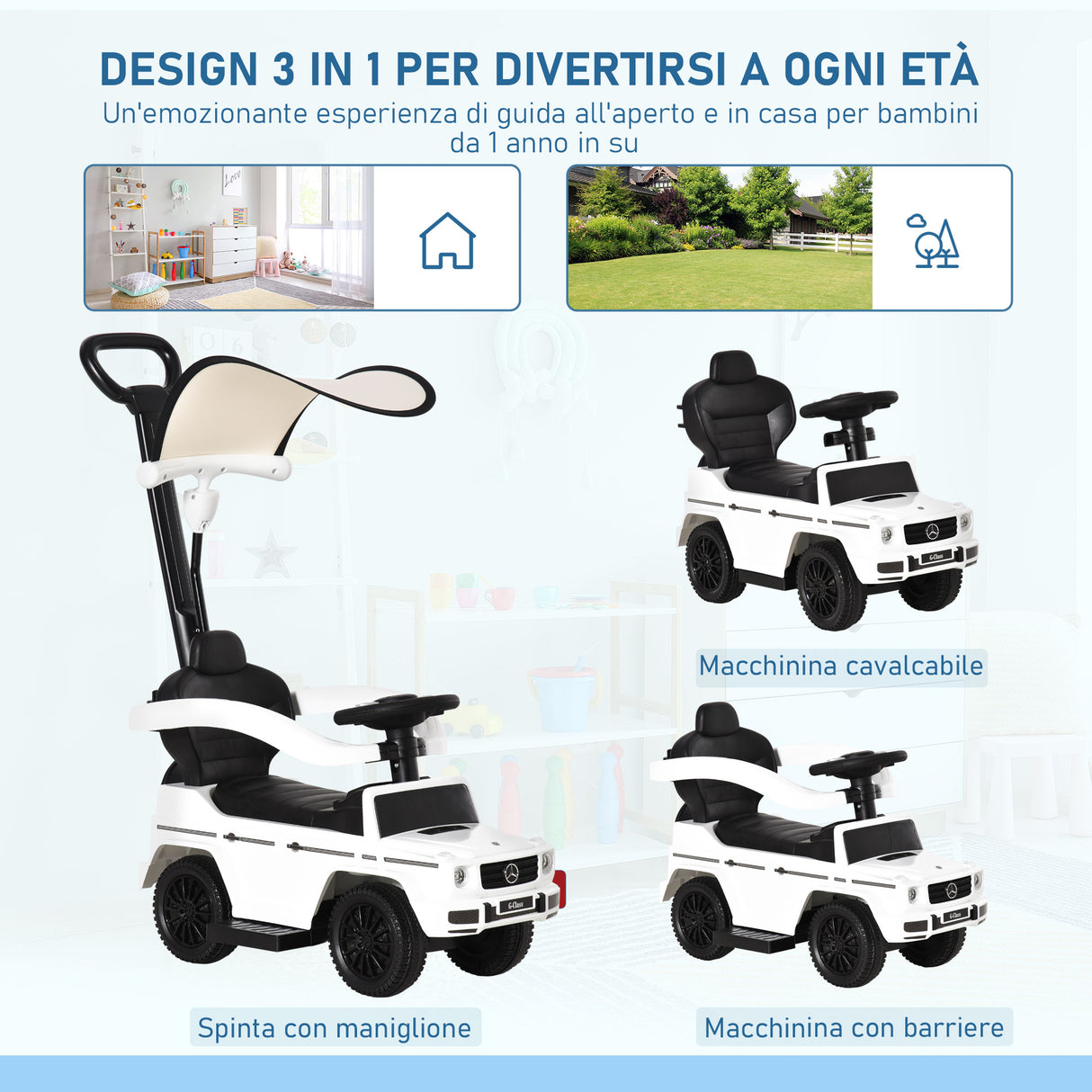 easycomfort easycomfort macchina a spinta per bambini 12 36 mesi con licenza mercedes tettuccio e maniglia di spinta 85 5x40 5x95 cm bianco