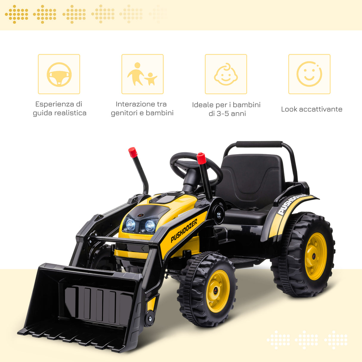 easycomfort easycomfort escavatore cavalcabile per bambini 3 5 anni ruspa giocattolo a batteria 6v con suoni e luci velocita 1 5 2 5 kmh 132cmx62cmx65cm giallo