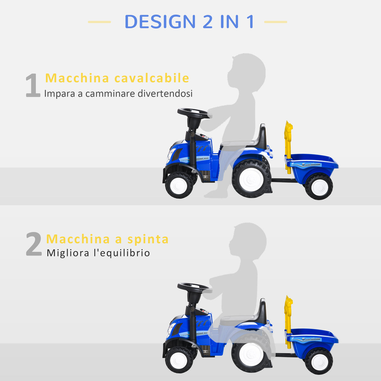 easycomfort easycomfort trattore per bambini cavalcabile con rimorchio rastrello e pala gioco educativo per bimbi 12 36 mesi 91x29x44cm blu