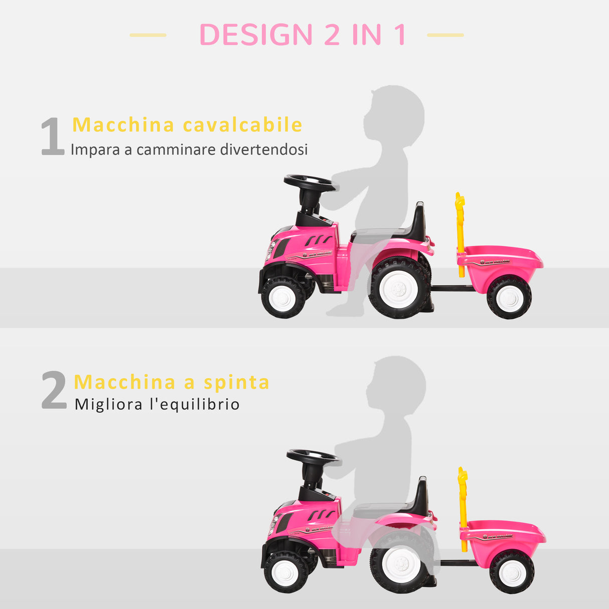 easycomfort easycomfort trattore per bambini cavalcabile con rimorchio rastrello e pala gioco educativo per bimbi 12 36 mesi 91x29x44cm rosa