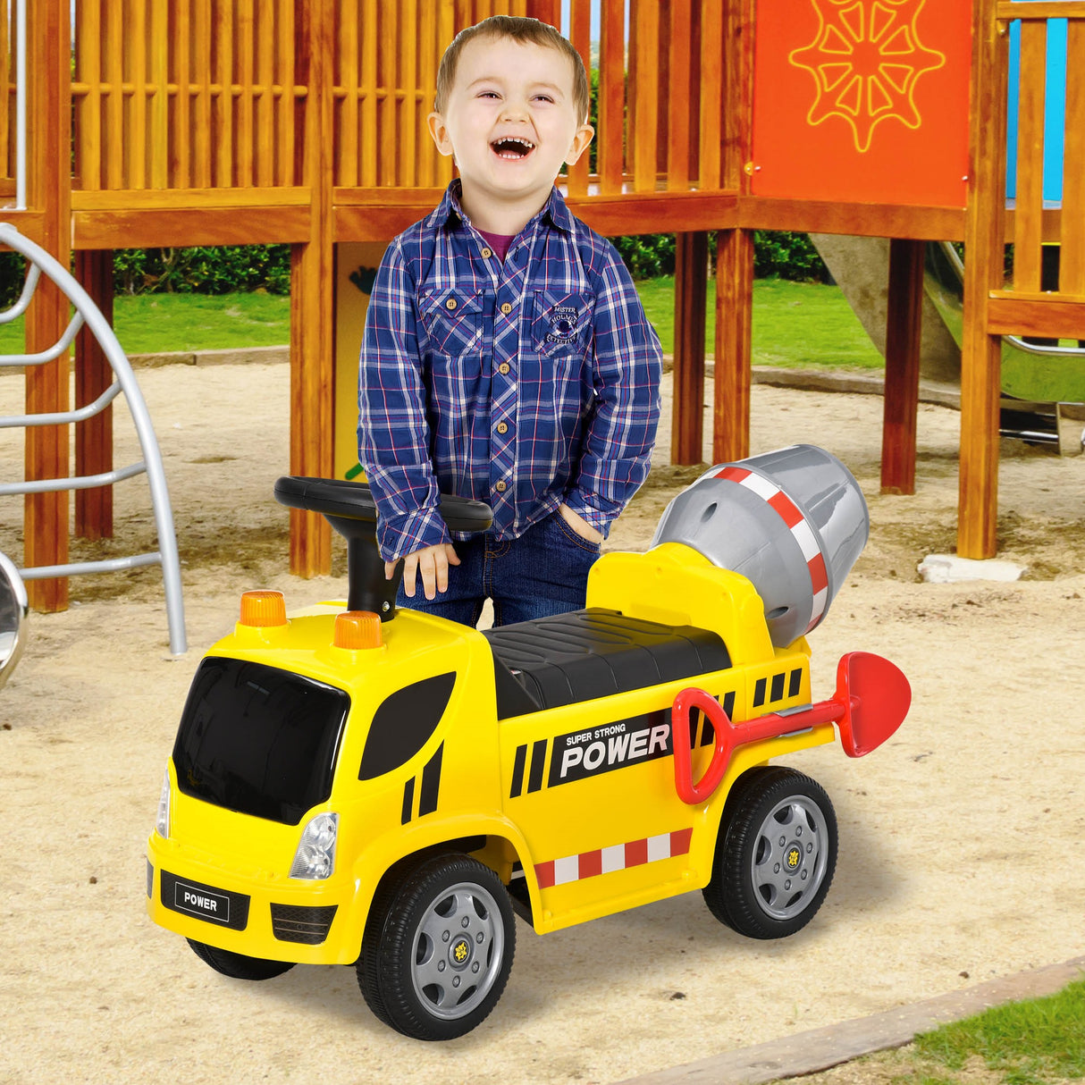 easycomfort easycomfort macchina per bambini cavalcabile 2 in 1 con betoniera luci e suoni eta 18 36 mesi 78x28 2x42cm giallo
