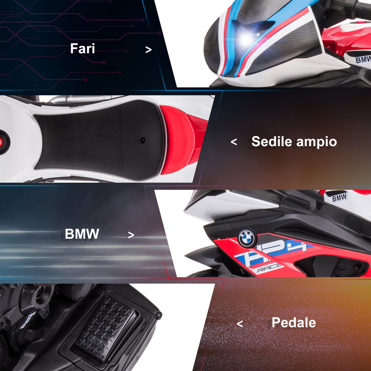 easycomfort easycomfort moto per bambini 18 60 mesi modello bmw hp4 con fari musica e pedali in pp e metallo 82 5x42x54 cm rosso