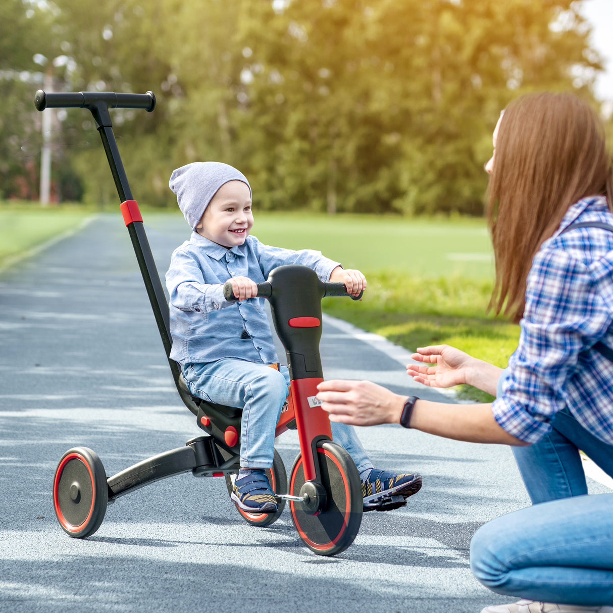 easycomfort easycomfort triciclo per bambini 18 60 mesi con manubrio regolabile e ruote chiuse 101x45x86 5 cm rosso