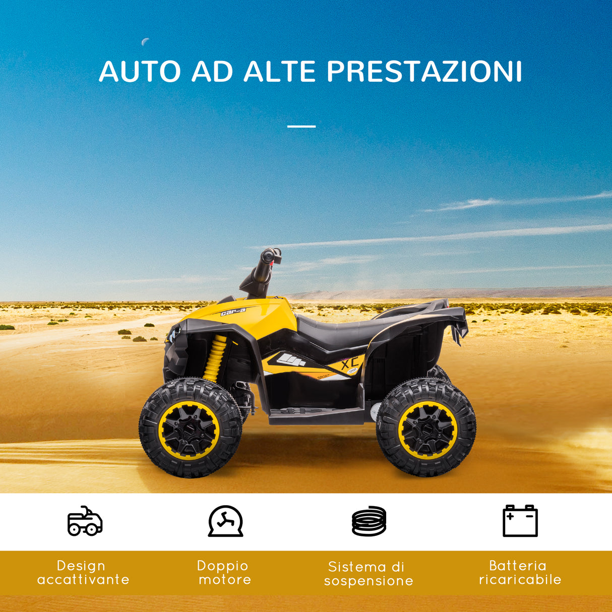 easycomfort easycomfort quad elettrico per bambini 12v 2 velocita ruote larghe con sospensioni e fari led eta 3 5 anni giallo