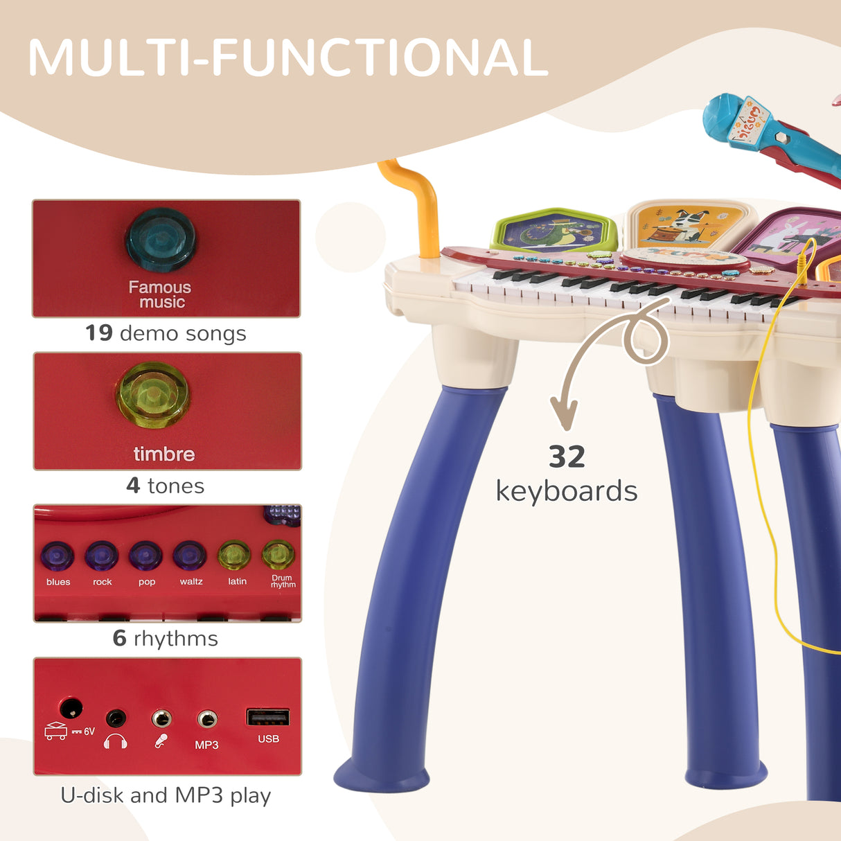 easycomfort easycomfort pianola per bambini 3 6 anni con sgabello microfono tamburo e bacchette in pp e abs 74x32 2x71 cm