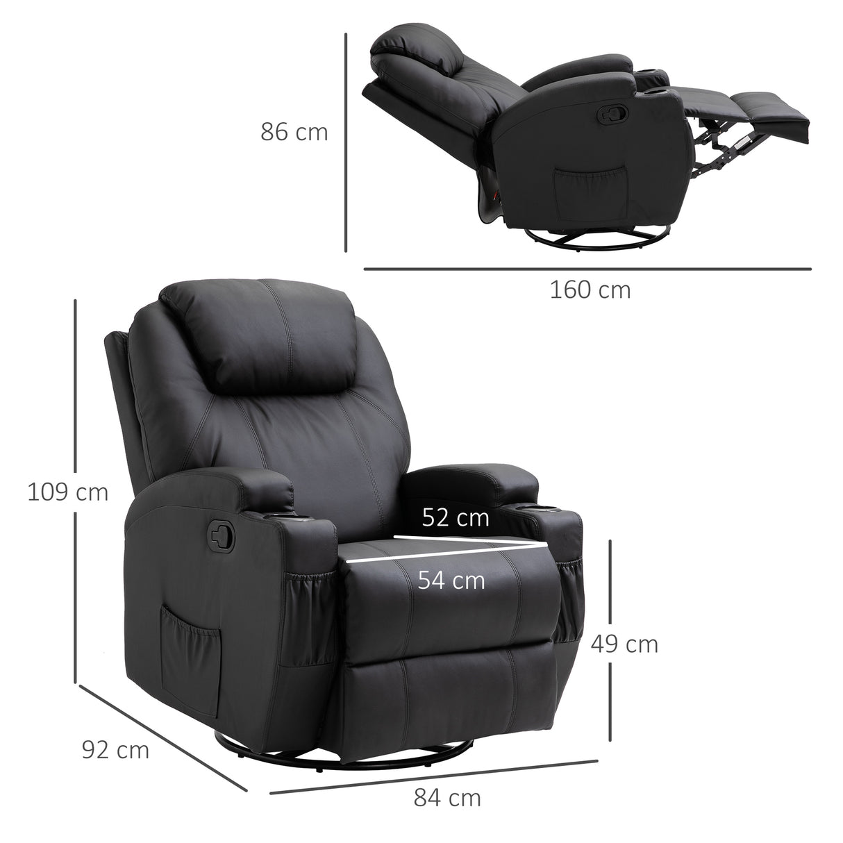 easycomfort easycomfort poltrona relax massaggiante con 8 punti 5 modalita e 2 intensita reclinabile con poggiapiedi e girevole 84x92x109cm nero