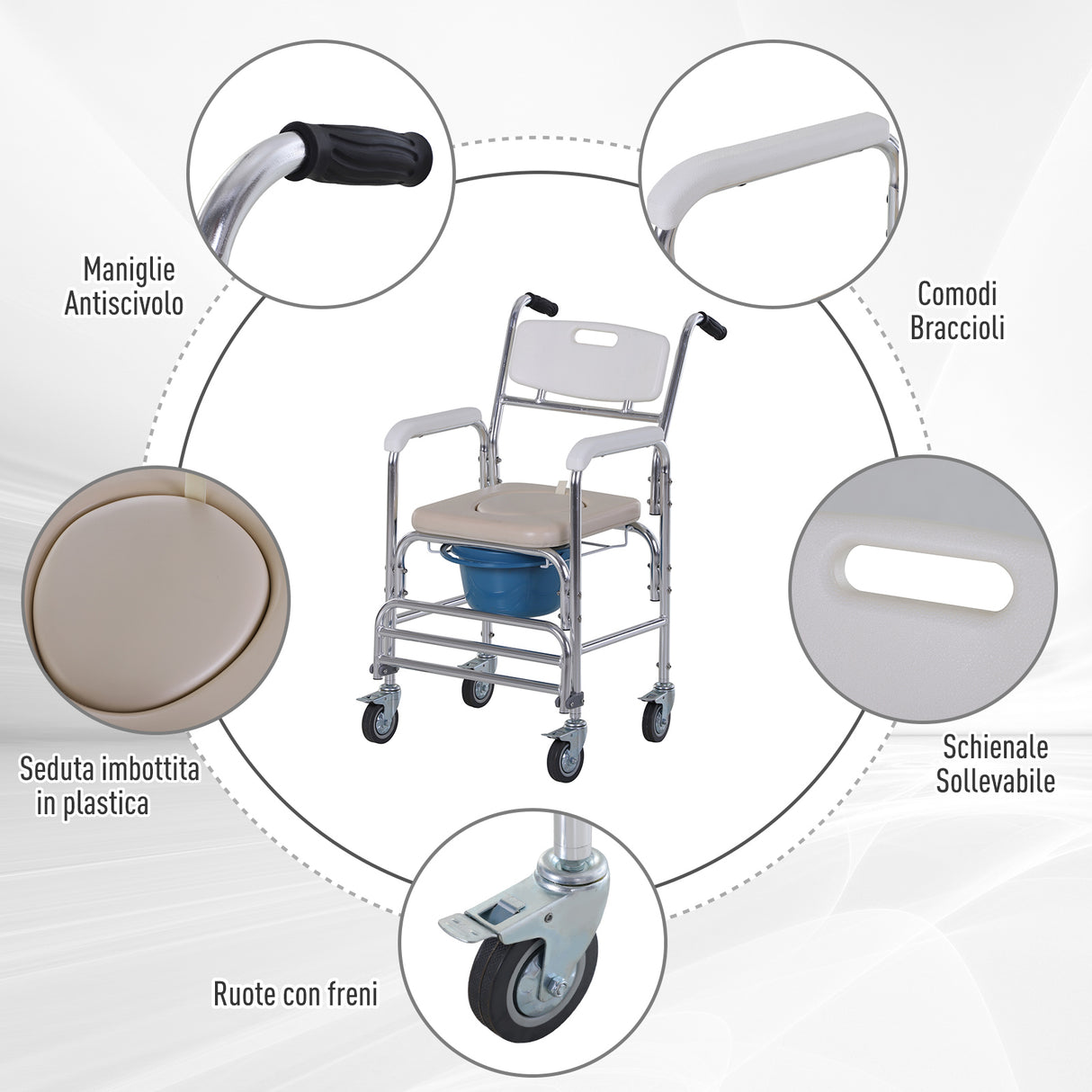 easycomfort easycomfort sedia a rotelle impermeabile con wc seduta in ecopelle 4 ruote vaso rimovibile per anzianidisabili 84x54x96cm ean 8054144133058