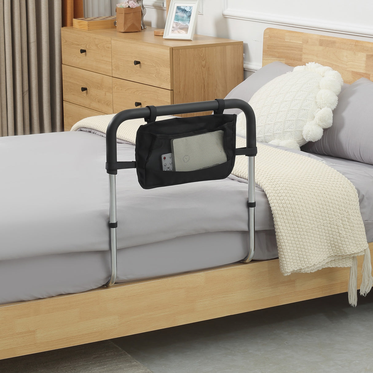 easycomfort easycomfort maniglia per letto con altezza regolabile in acciaio con impugnatura morbida argento