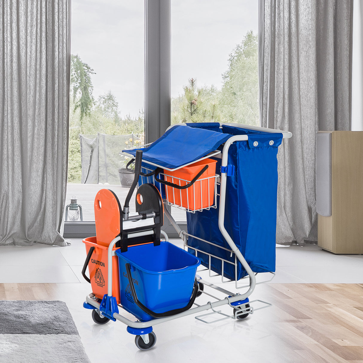 easycomfort easycomfort carrello pulizie professionale con 4 secchi 18l6l sacco spazzatura impermeabile blu e arancione 93x70x97cm ean 8054144139395
