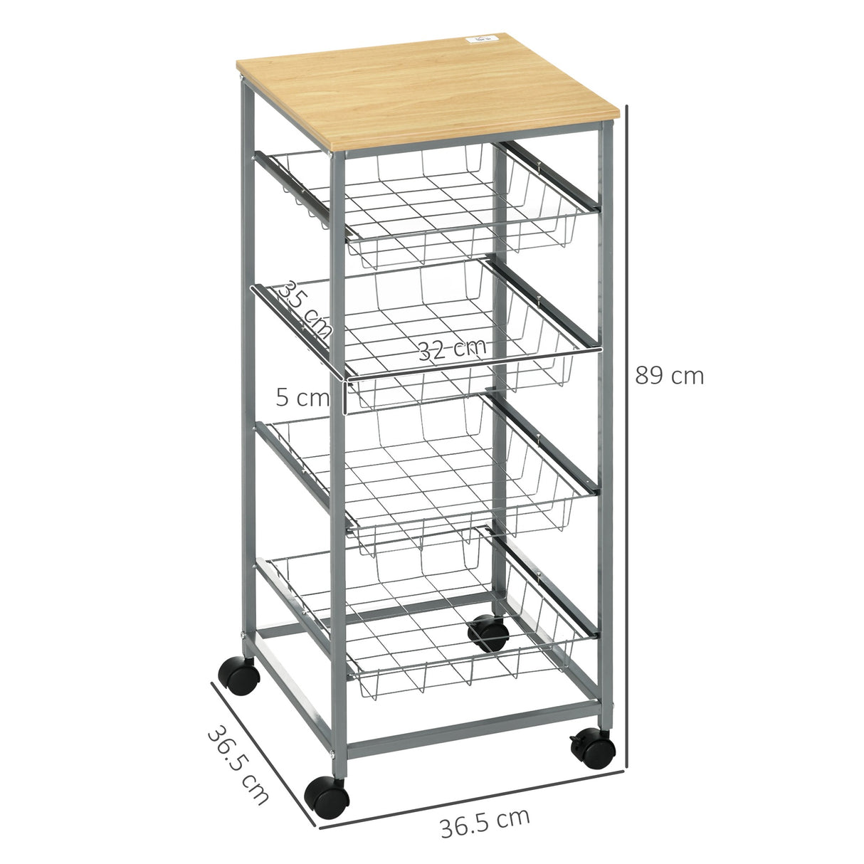 easycomfort easycomfort carrello cucina salvaspazio ruote 4 cesti acciaio legno 36 5 36 5 89cm ean 8054111841207