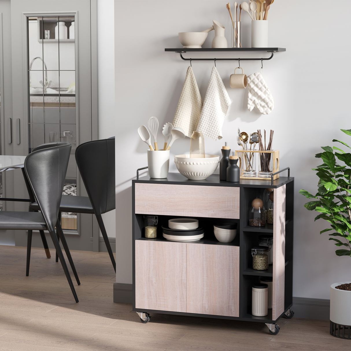 easycomfort easycomfort carrello da cucina multiuso moderno con ruote cassetto anta in legno rovere 765x40x82cm ean 8054144132174
