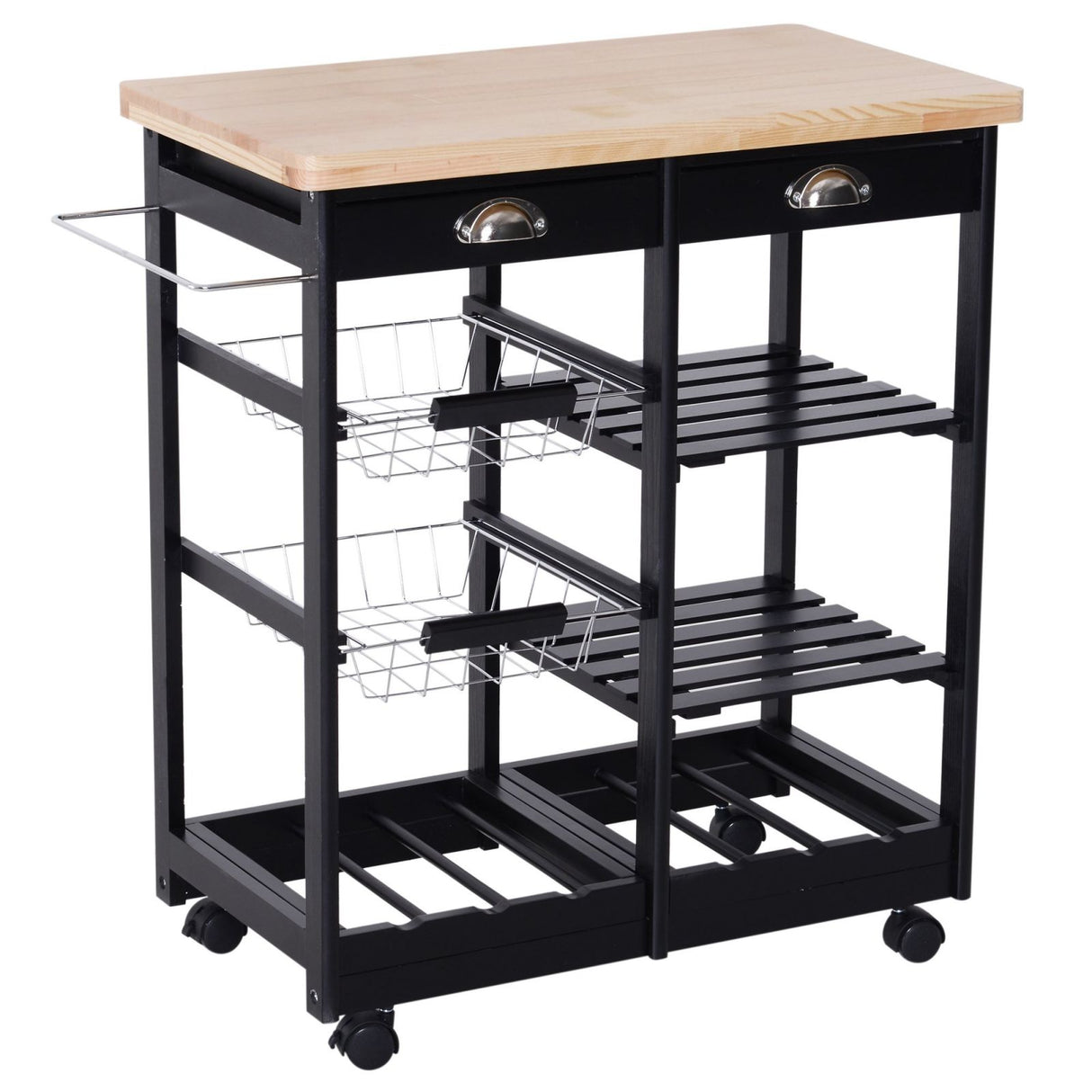 easycomfort easycomfort carrello da cucina con cassetti e portabottiglia vino legno e nero ean 8054144137247
