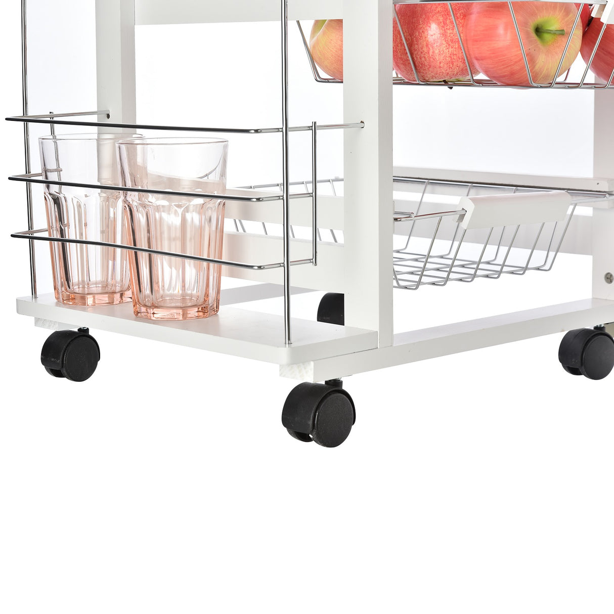 easycomfort easycomfort carrello da cucina salvaspazio in legno bianco portavivande con 1 piano di lavoro 1 cassetto e 4 cestelli metallici 47x37x83cm ean 8054111844918