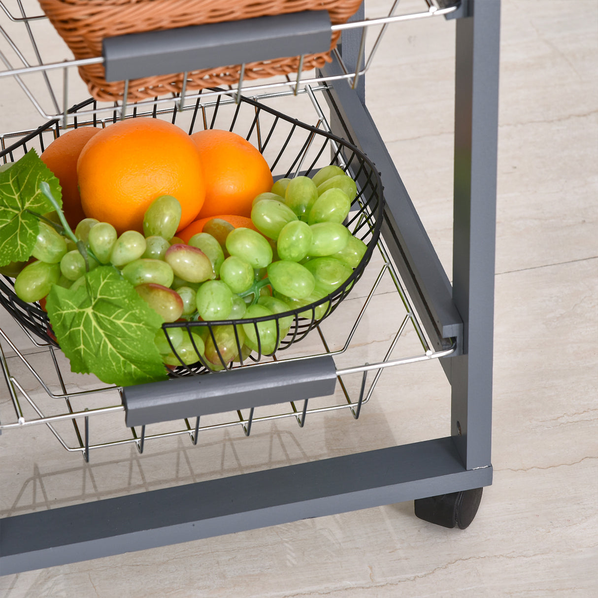 easycomfort easycomfort carrello da cucina con cassetti estraibili e 2 portabottiglie in legno di pino e metallo 47x37x83 cm