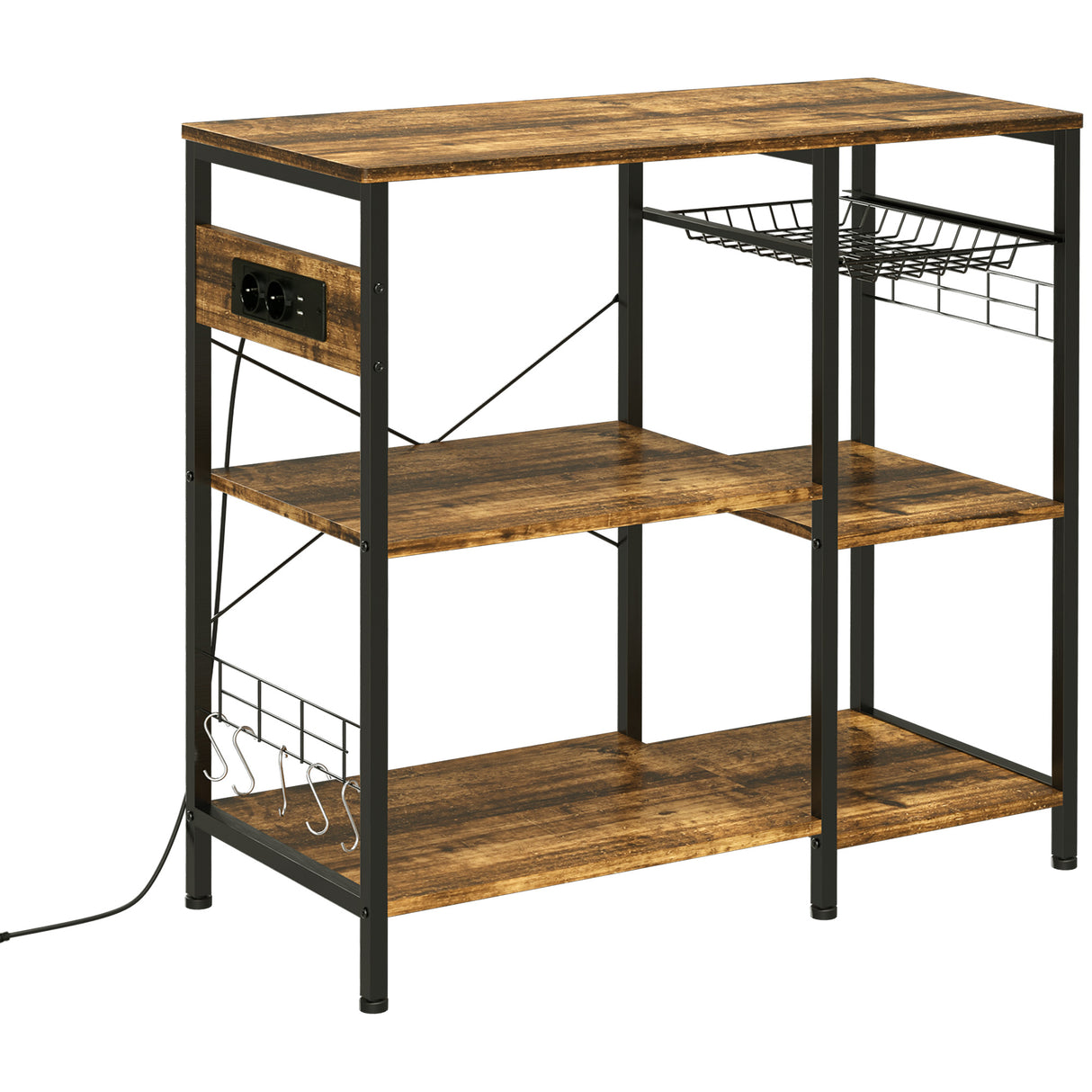 easycomfort easycomfort mobile da cucina a 3 ripiani in truciolato con presa di corrente porta usb e cestino 90x40x83cm