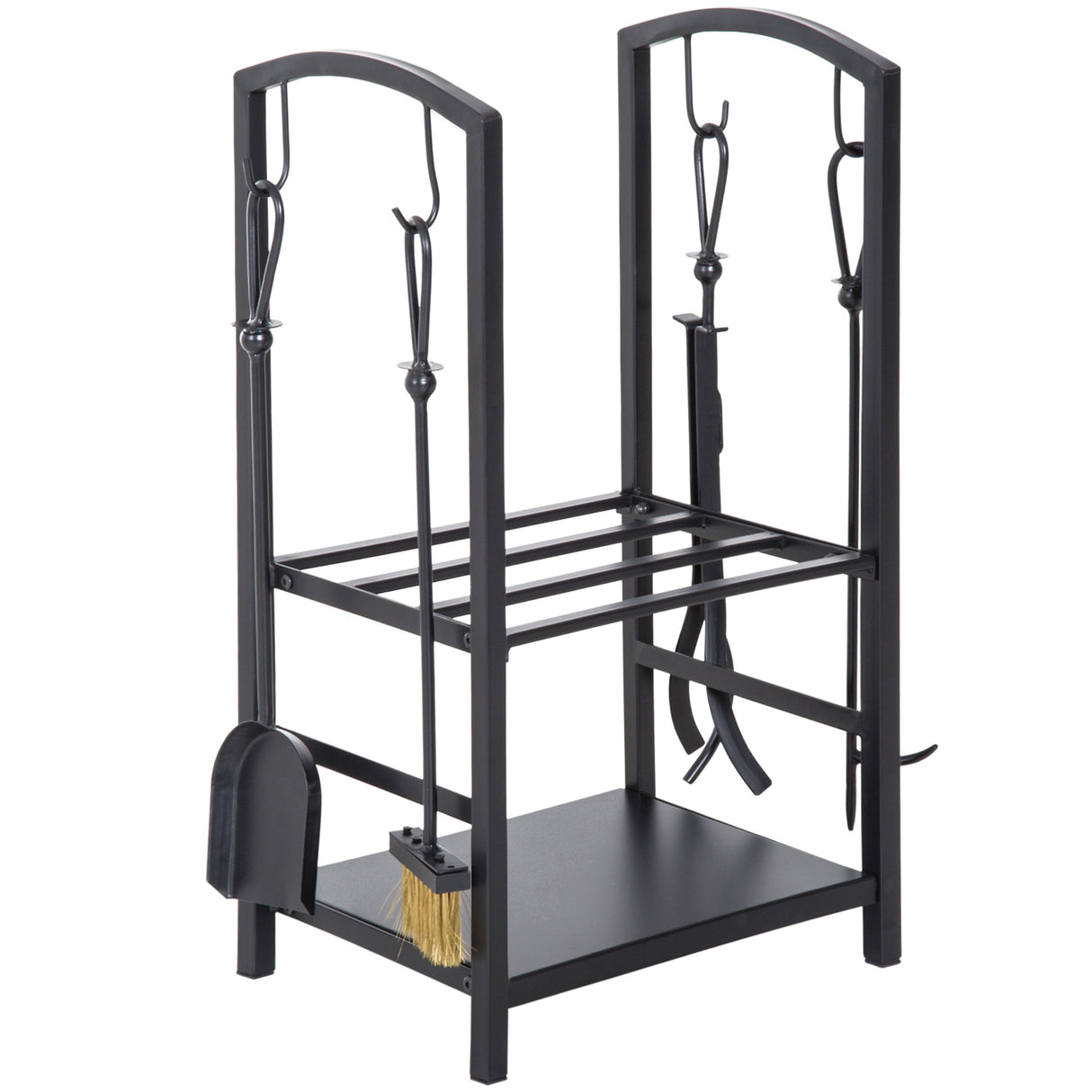 easycomfort easycomfort portalegna con set attrezzi per il camino in acciaio nero 40 x 30 x 74.5cm