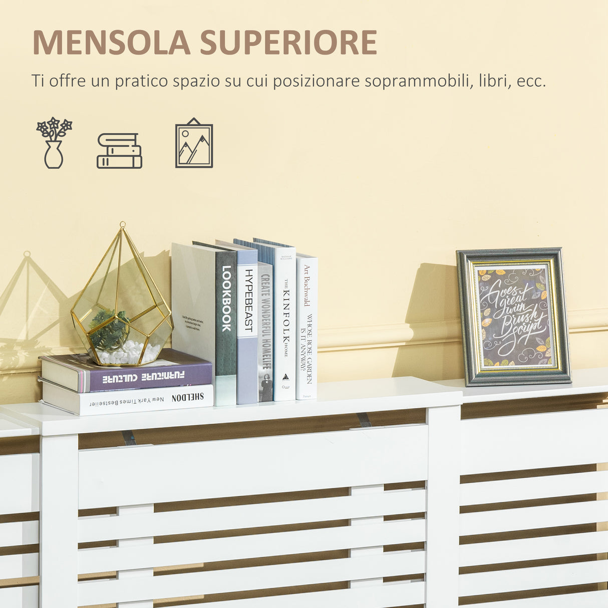 easycomfort mobile copricalorifero larghezza regolabile e mensola superiore in mdf e legno bianco
