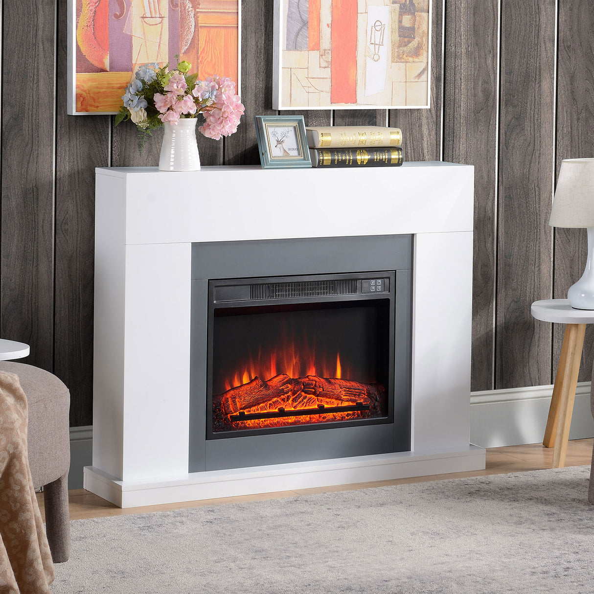 easycomfort easycomfort camino elettrico a parete con led effetto fiamma e timer copertura 37m 2000w bianco