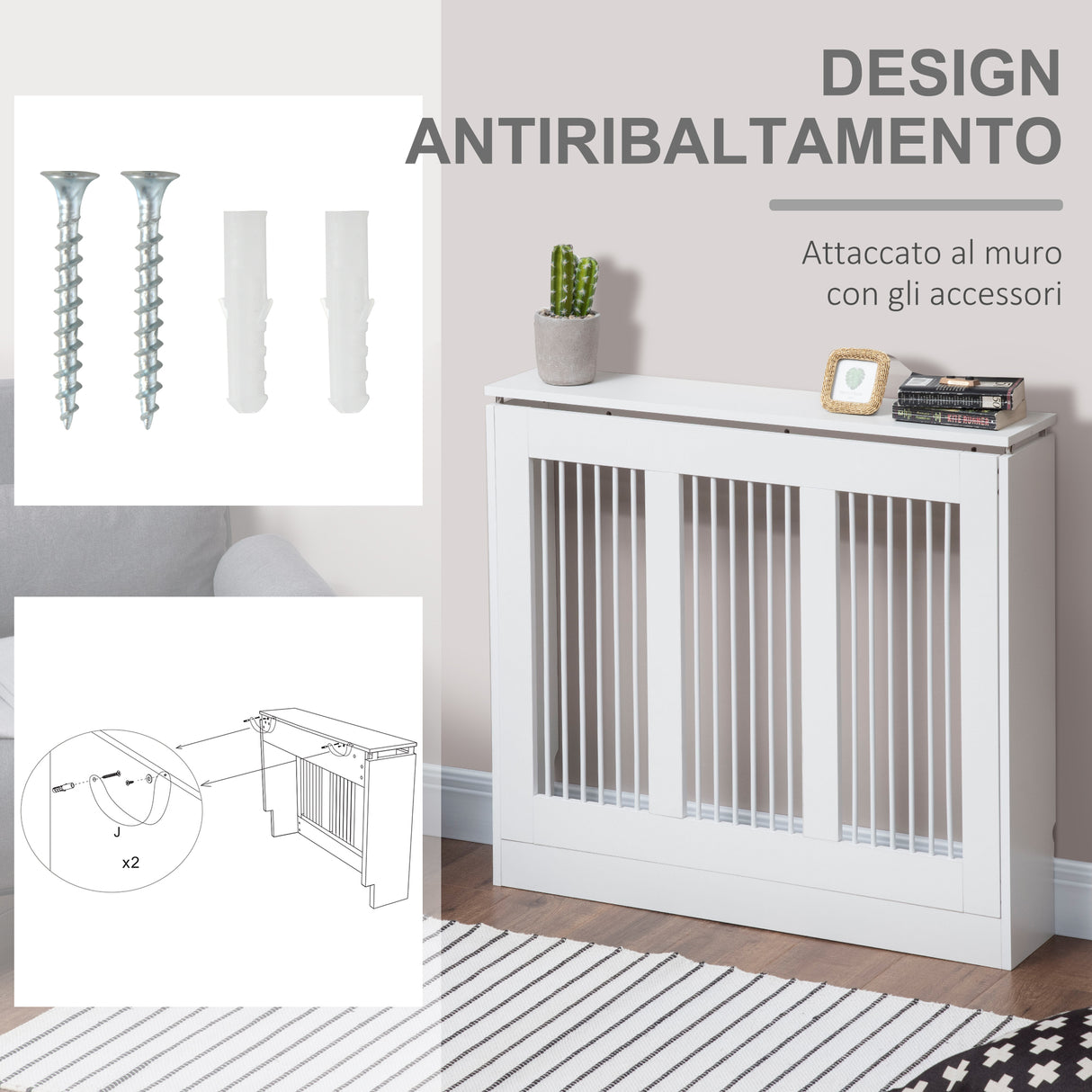 easycomfort easycomfort copritermosifone a doghe moderno ed elegante per la casa in mdf e acciaio 90x18x84cm bianco