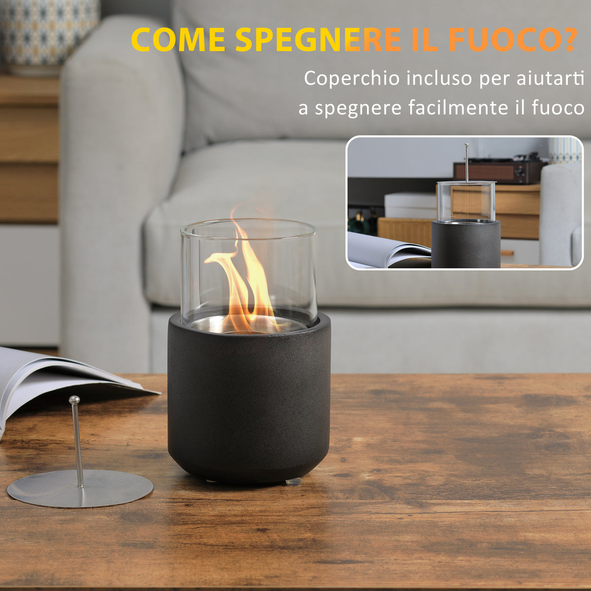 easycomfort camino a bioetanolo da tavolo con serbatoio da 0.4l 12x12x19cm grigio scuro