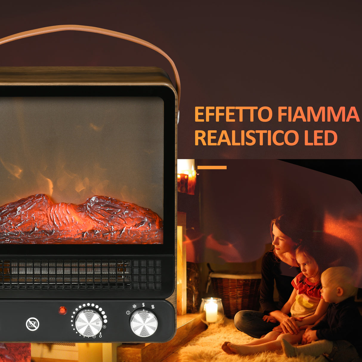 easycomfort camino elettrico con fiamma led 3 modalita di riscaldamento e interruttore di sicurezza 30.3x17.5x37.4 cm