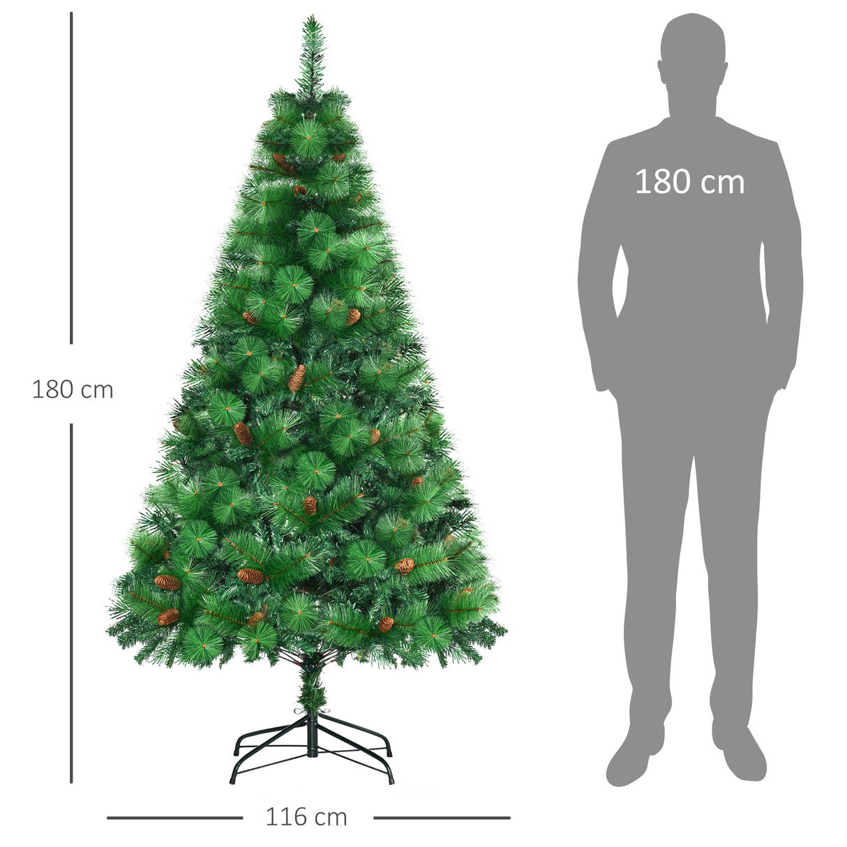 easycomfort easycomfort albero di natale decorato e ignifugo per interni con 782 rami e base in metallo 116x180 cm verde