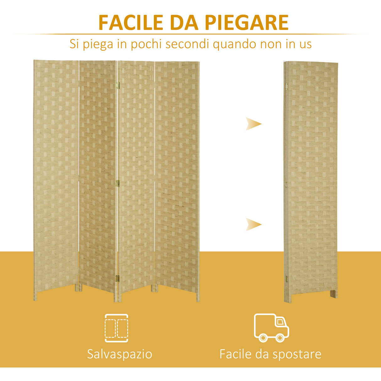 easycomfort easycomfort paravento separe da interno a 4 ante in legno pieghevole e salvaspazio altezza 170cm marrone