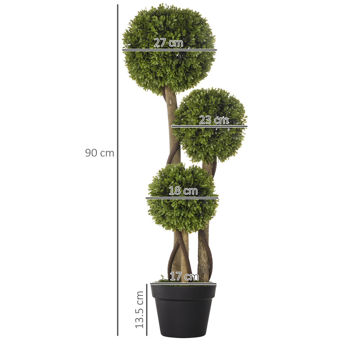 easycomfort pianta di bosso artificiale a 3 sfere con vaso incluso e fondo rinforzato altezza 90 cm