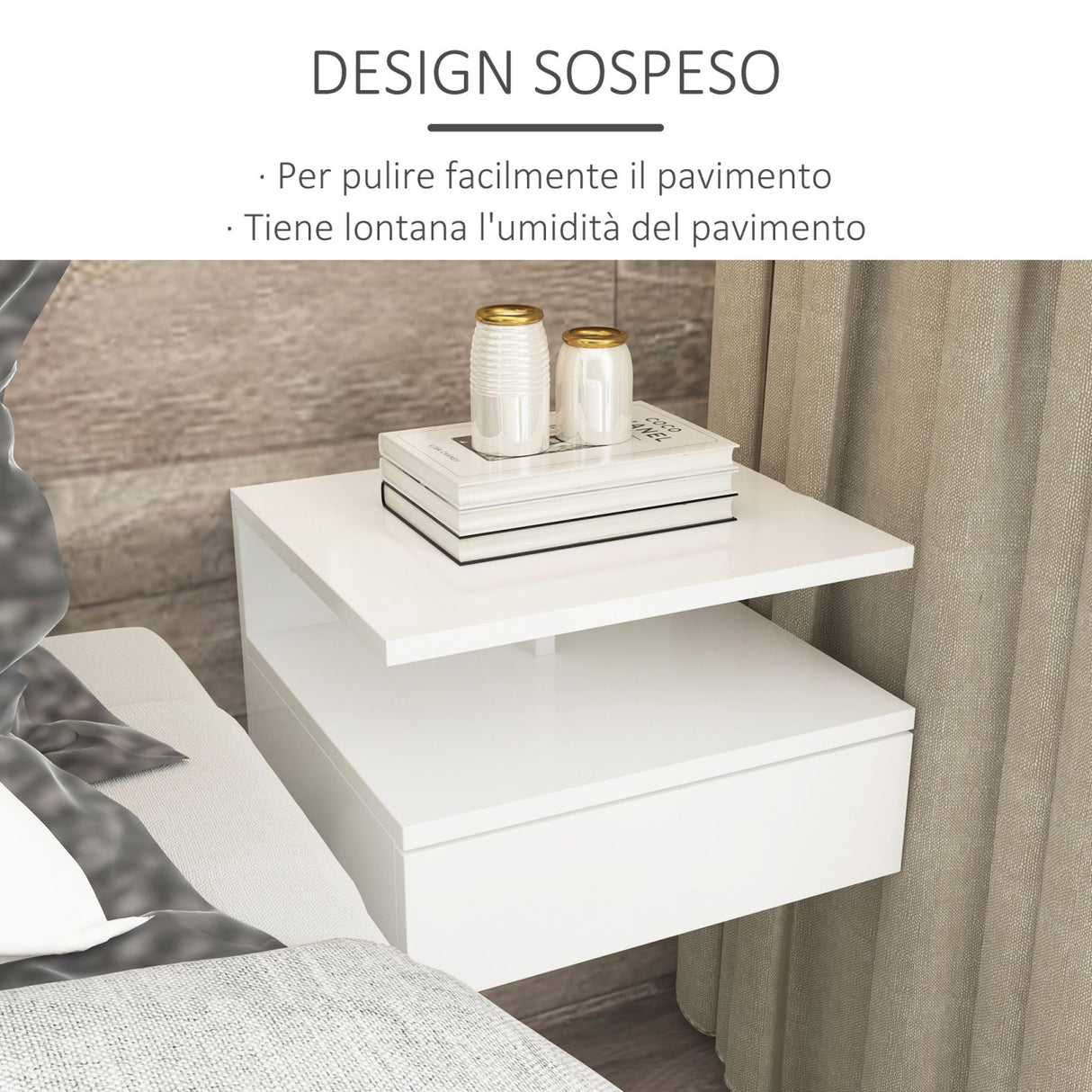 easycomfort easycomfort set da 2 comodini sospesi per camera da letto con cassetto e mensola superiore in legno 35x32x22 5cm