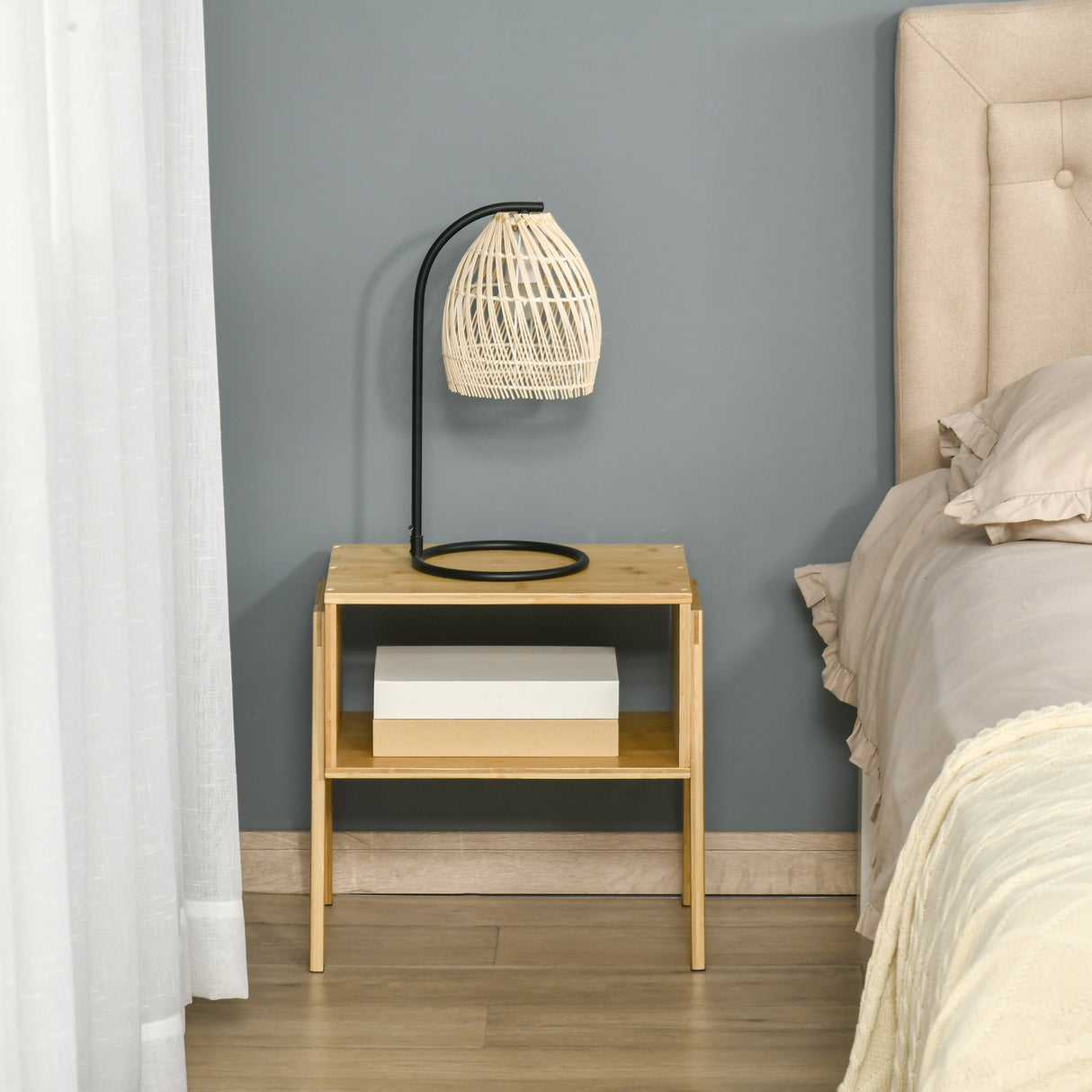 easycomfort easycomfort comodino multiuso tavolino da divano in bambu design aperto 43x32 5x42cm