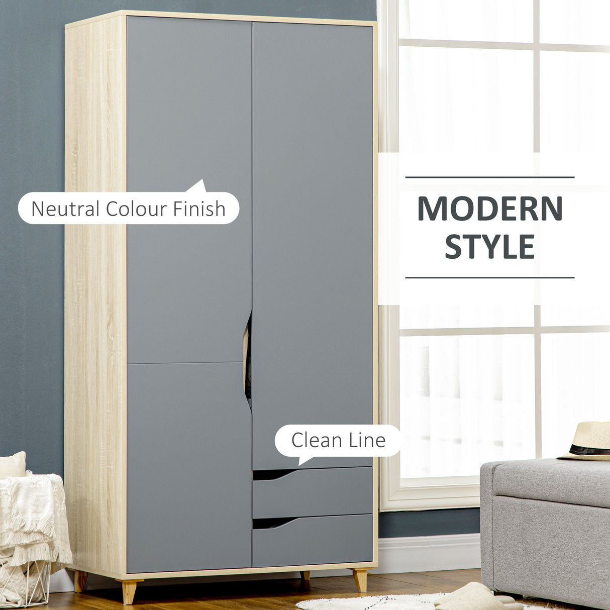 easycomfort easycomfort guardaroba a 2 ante in truciolato e mdf con 3 ripiani e 2 cassetti 88 9x50 1x184 5 cm