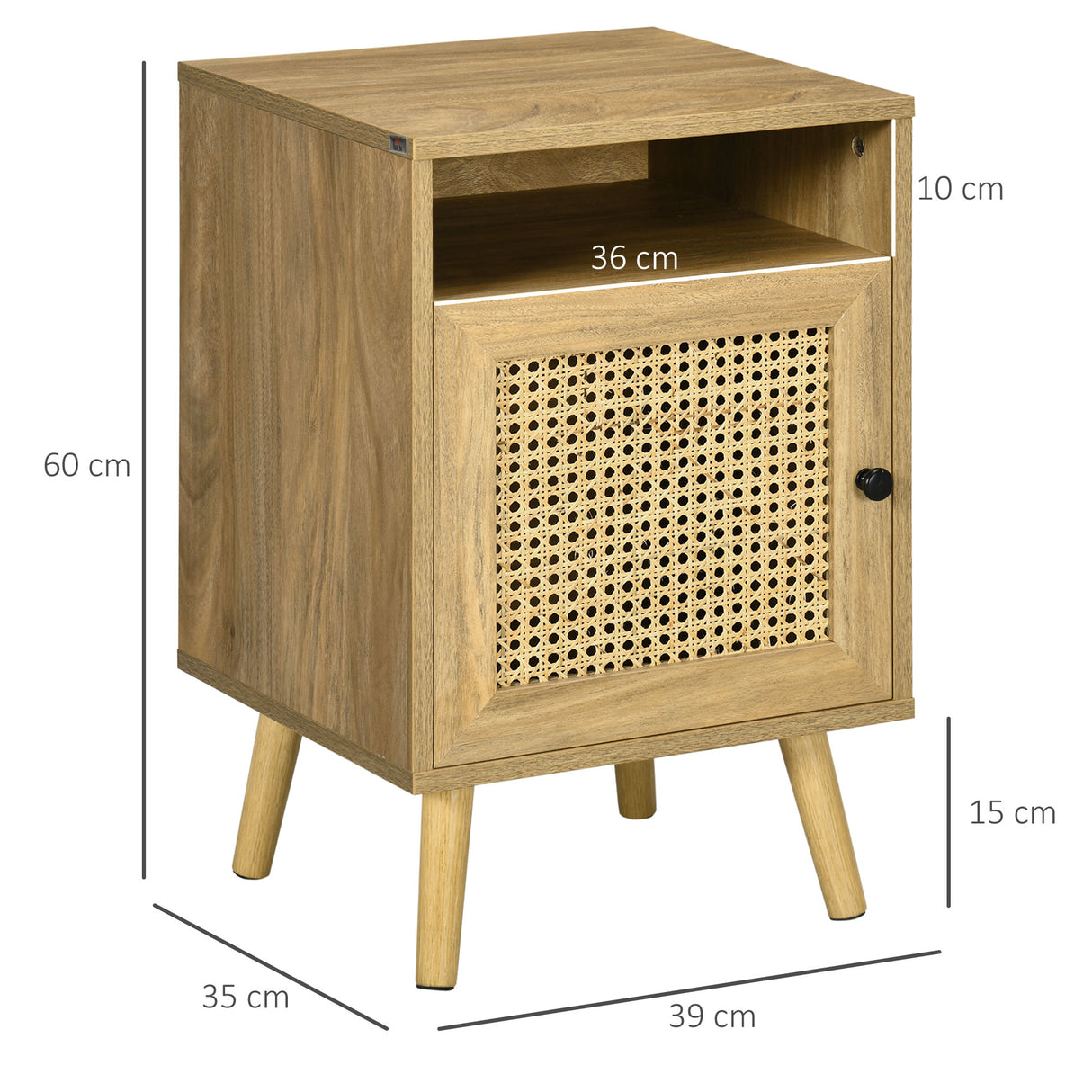 easycomfort easycomfort set 2 comodini in stile boho con armadietto e ripiano aperto in truciolato rattan e mdf 39x35x60 cm