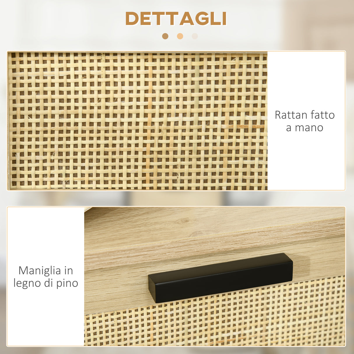 easycomfort easycomfort comodino stile boho chic in legno e rattan con cassetto e ripiano 40x40x50cm nero e naturale
