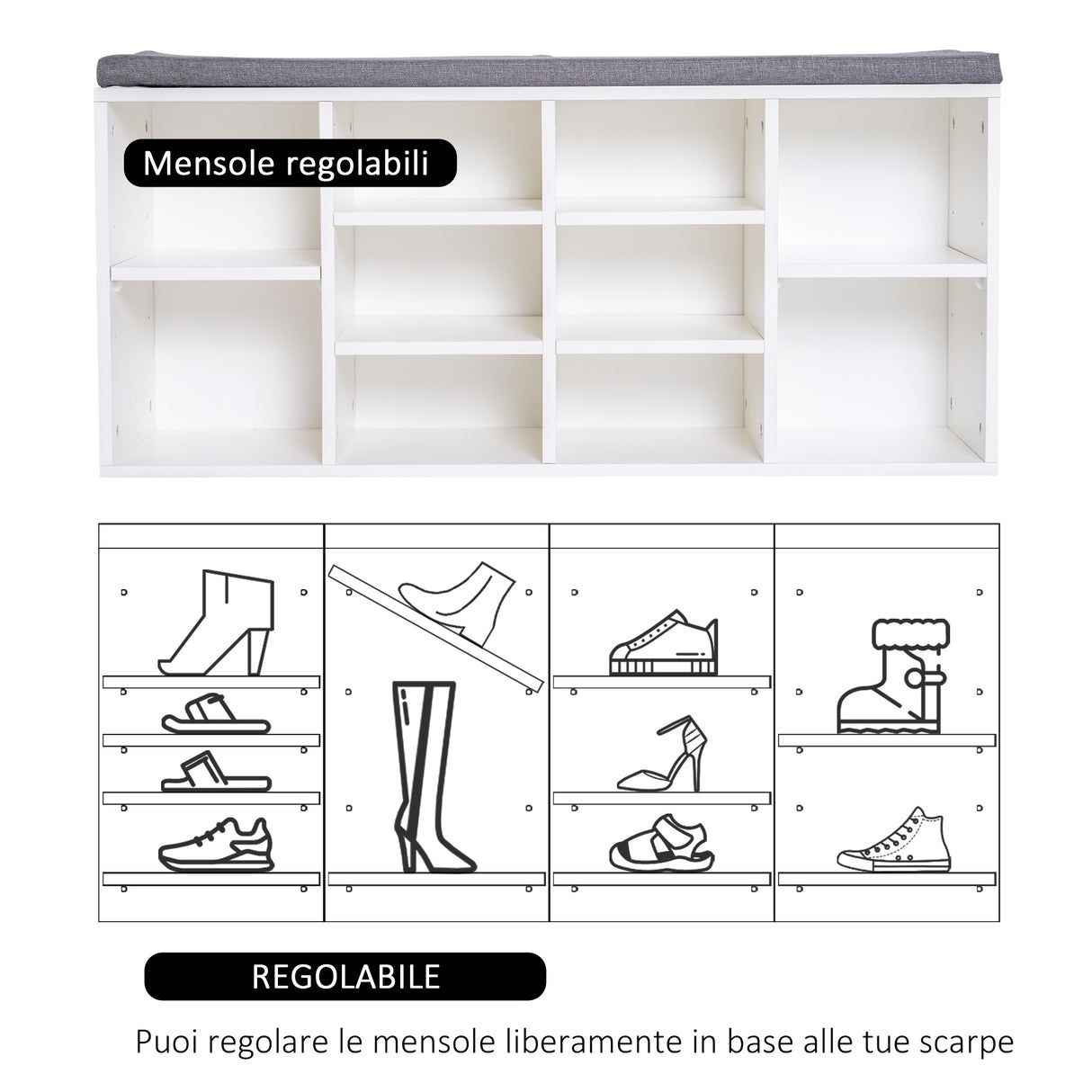 easycomfort easycomfort scarpiera panchina 8 10 paia di scarpe ripiani regolabili legno bianco 104 x 30 x 48 cm ean 8054144135175