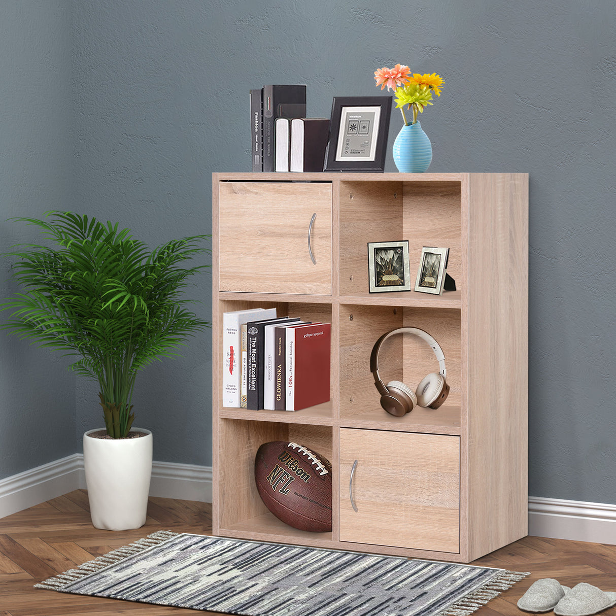 easycomfort easycomfort libreria scaffale in legno mobiletto multiuso con 3 ripiani 4 scompartimenti e 2 ante 61 5x29 5x80cm ean 8054144130712
