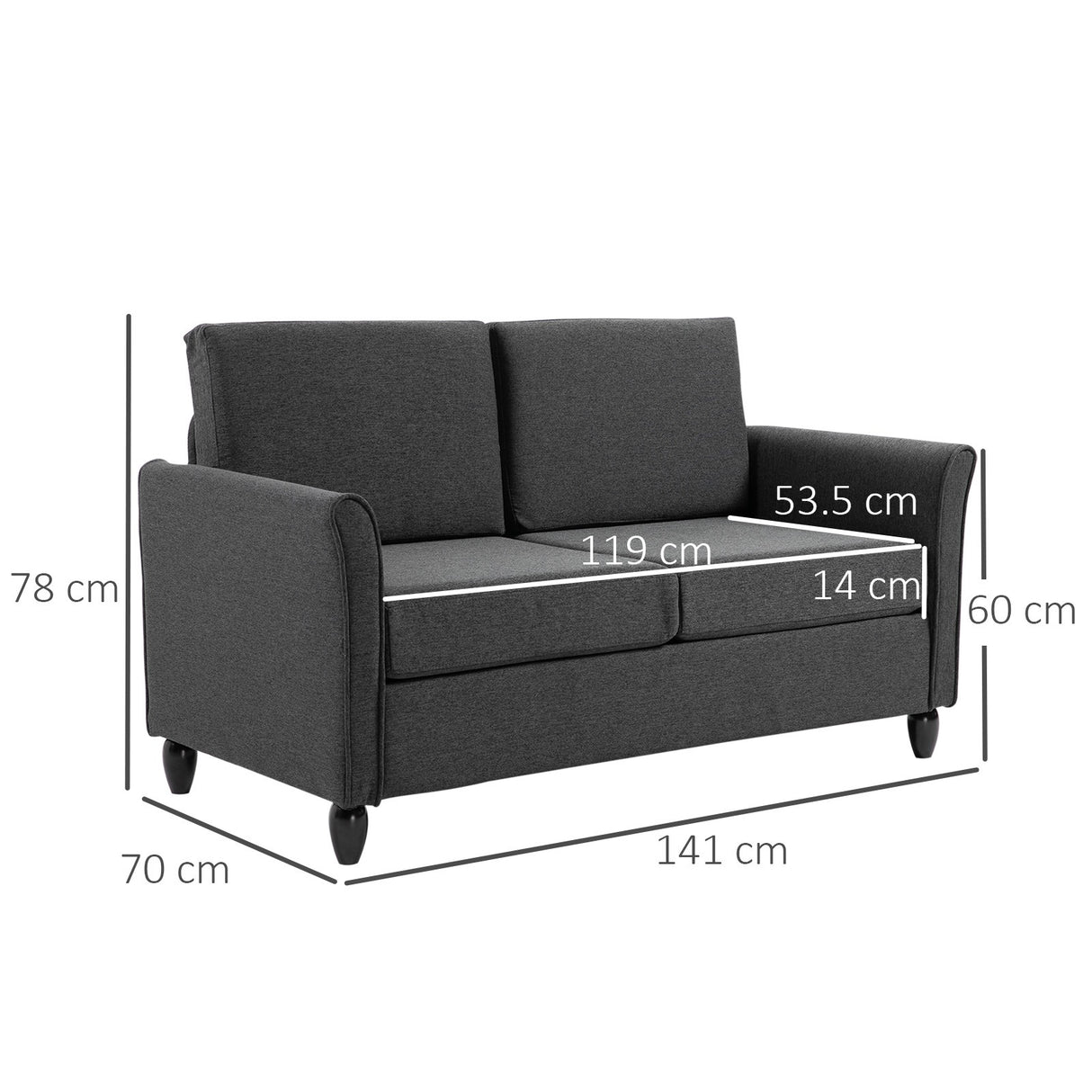 easycomfort easycomfort divano a 2 posti a seduta ampia con cuscini rimovibili da salotto in tessuto effetto lino e gommapiuma 141x70x78 cm grigio scuro e nero ean 8055776914503