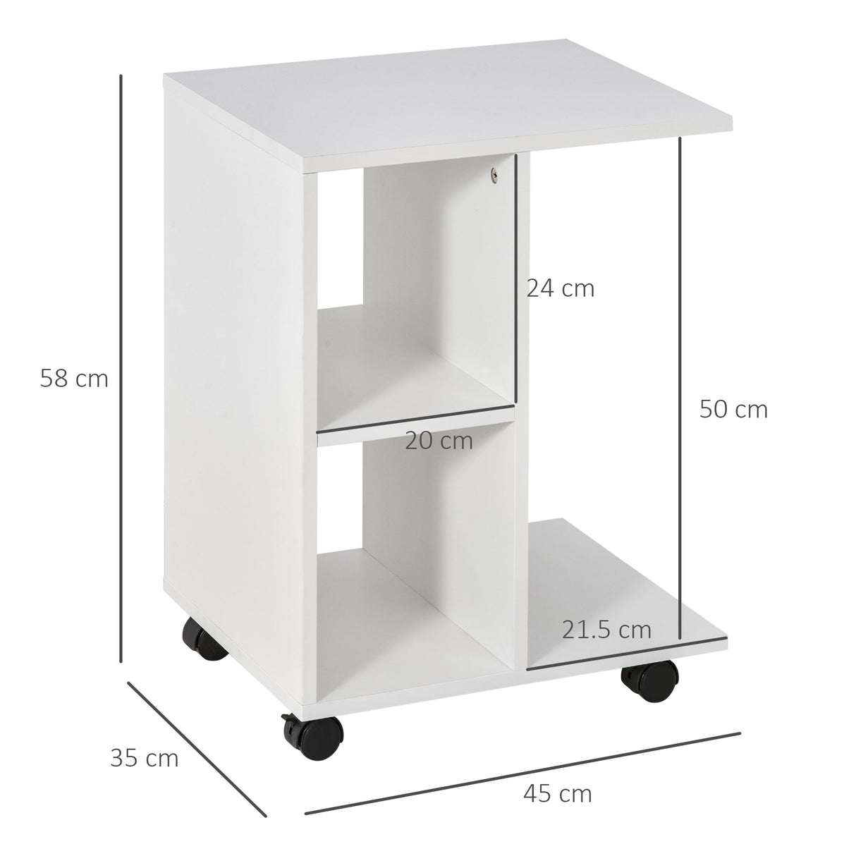 easycomfort easycomfort tavolino da salotto a c con 2 ripiani aperti e 4 ruote girevoli in truciolato 45x35x58cm bianco