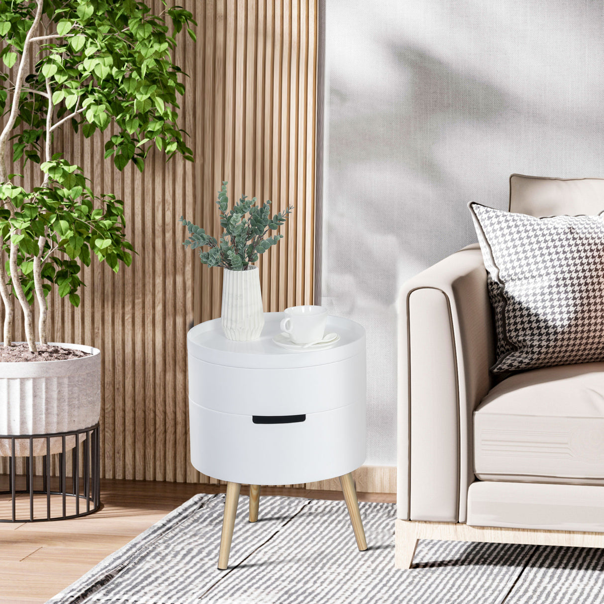 easycomfort easycomfort tavolino da caffe rotondo 3 elementi con apertura a rotazione vassoio rimovibile in legno bianco 38 x 48 3cm ean 8054144134604