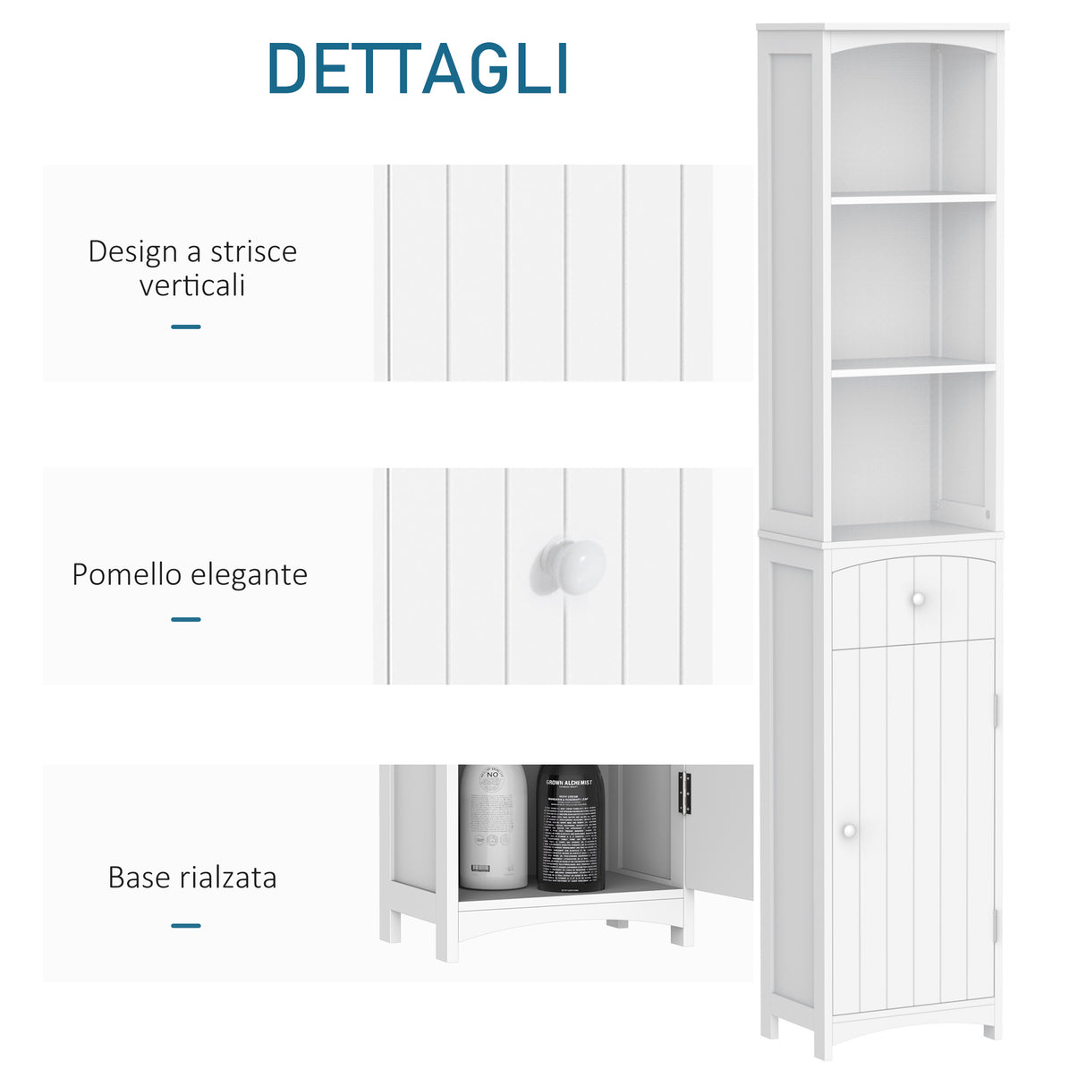 easycomfort easycomfort mobiletto a colonna bagno salvaspazio in mdf bianco armadietto bagno multifunzione per camera con 3 ripiani 34x24x170cm ean 8054111847384